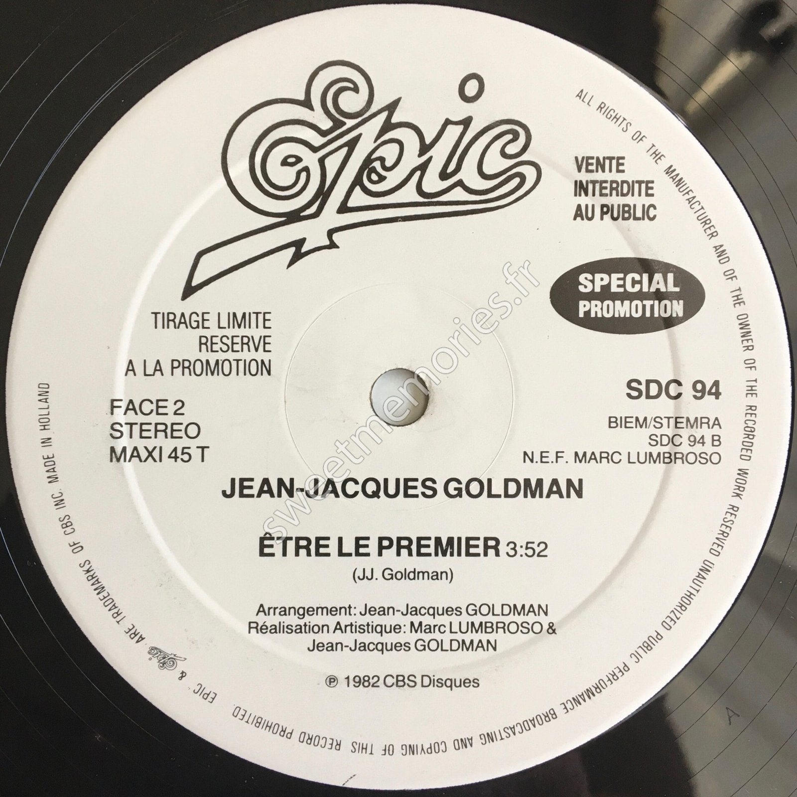 Jean Jacques Goldman 1983 Comme Toi Promo France Label Verso